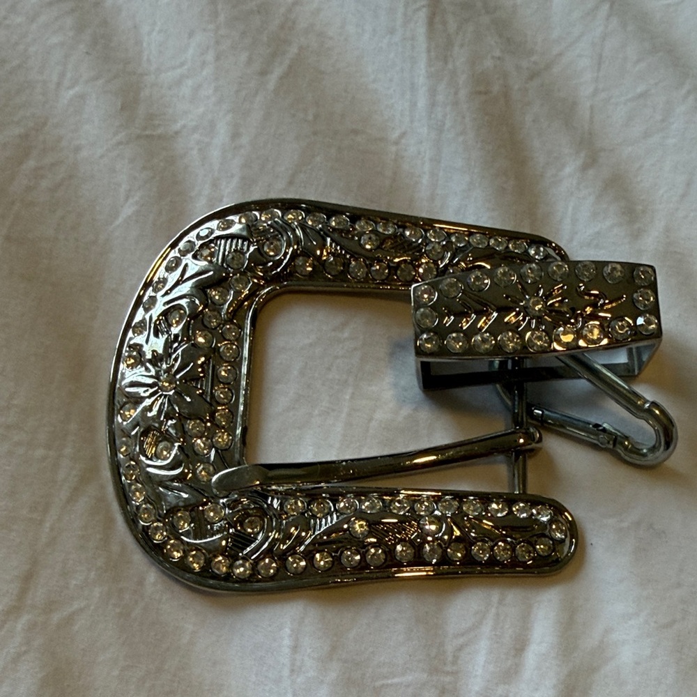 Rhinestone Embellished Silver Buckle - Women Accessories